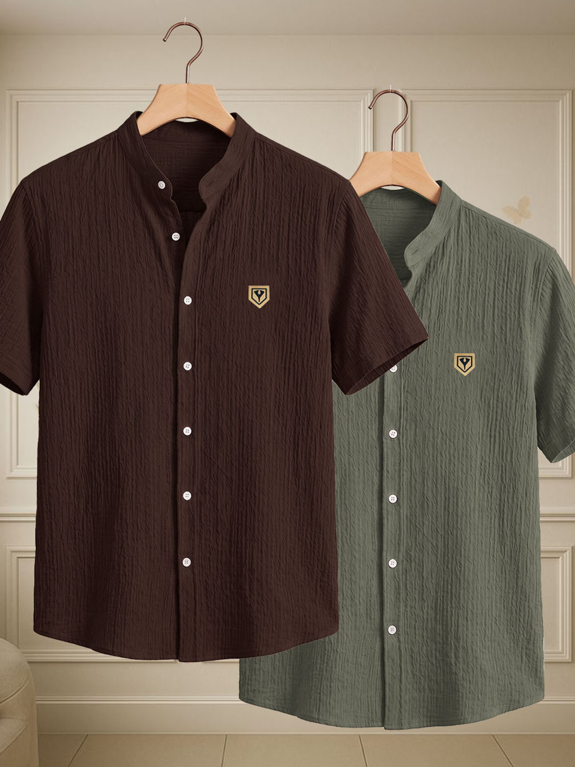 Yazole Men Casual Brown, Green Shirt - Image 3