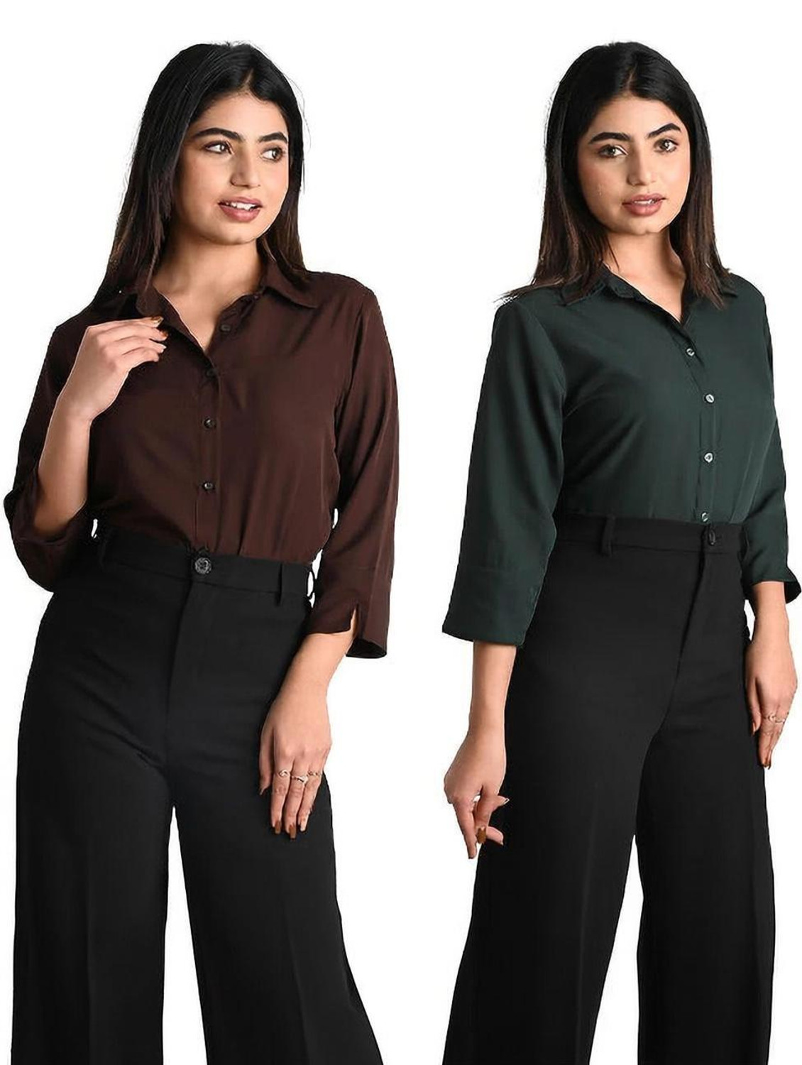 Image of GM SARA Women Regular Fit Solid Button Down Collar Formal Shirt (Pack of 2)