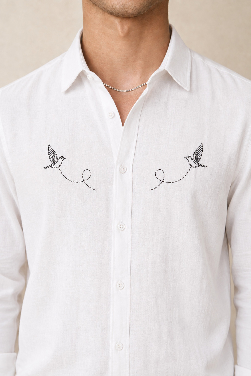 Image of COMBRAIDED Men Regular Fit Embroidered Spread Collar Casual Shirt