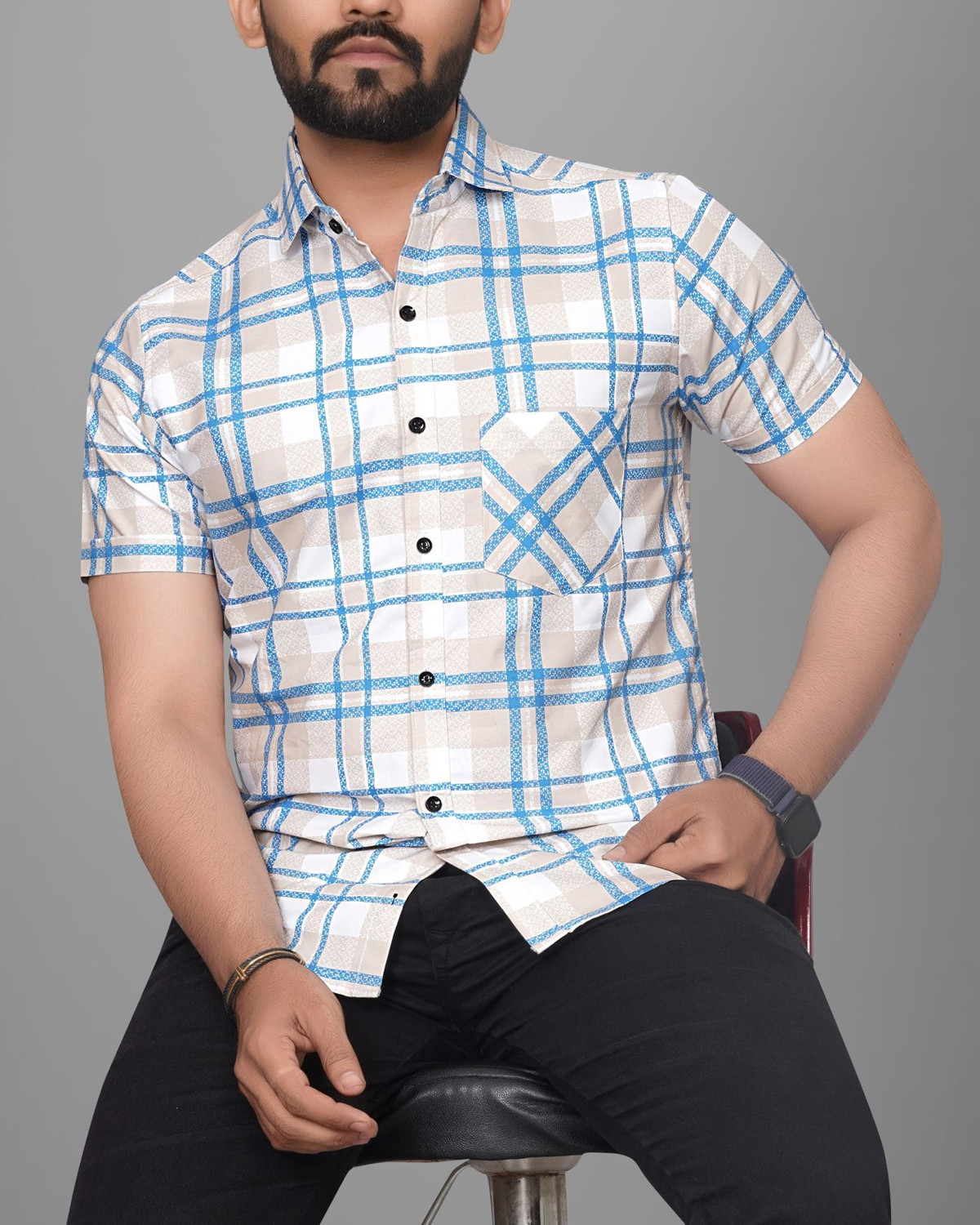Image of Voroxy Men Regular Fit Striped Spread Collar Casual Shirt