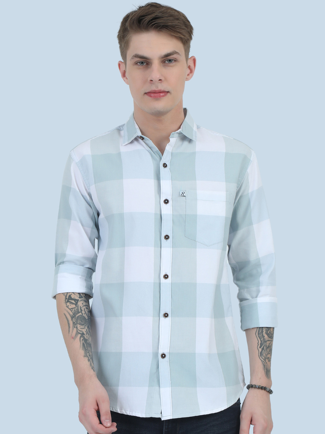 Image of Majestic Man Men Slim Fit Checkered Spread Collar Casual Shirt
