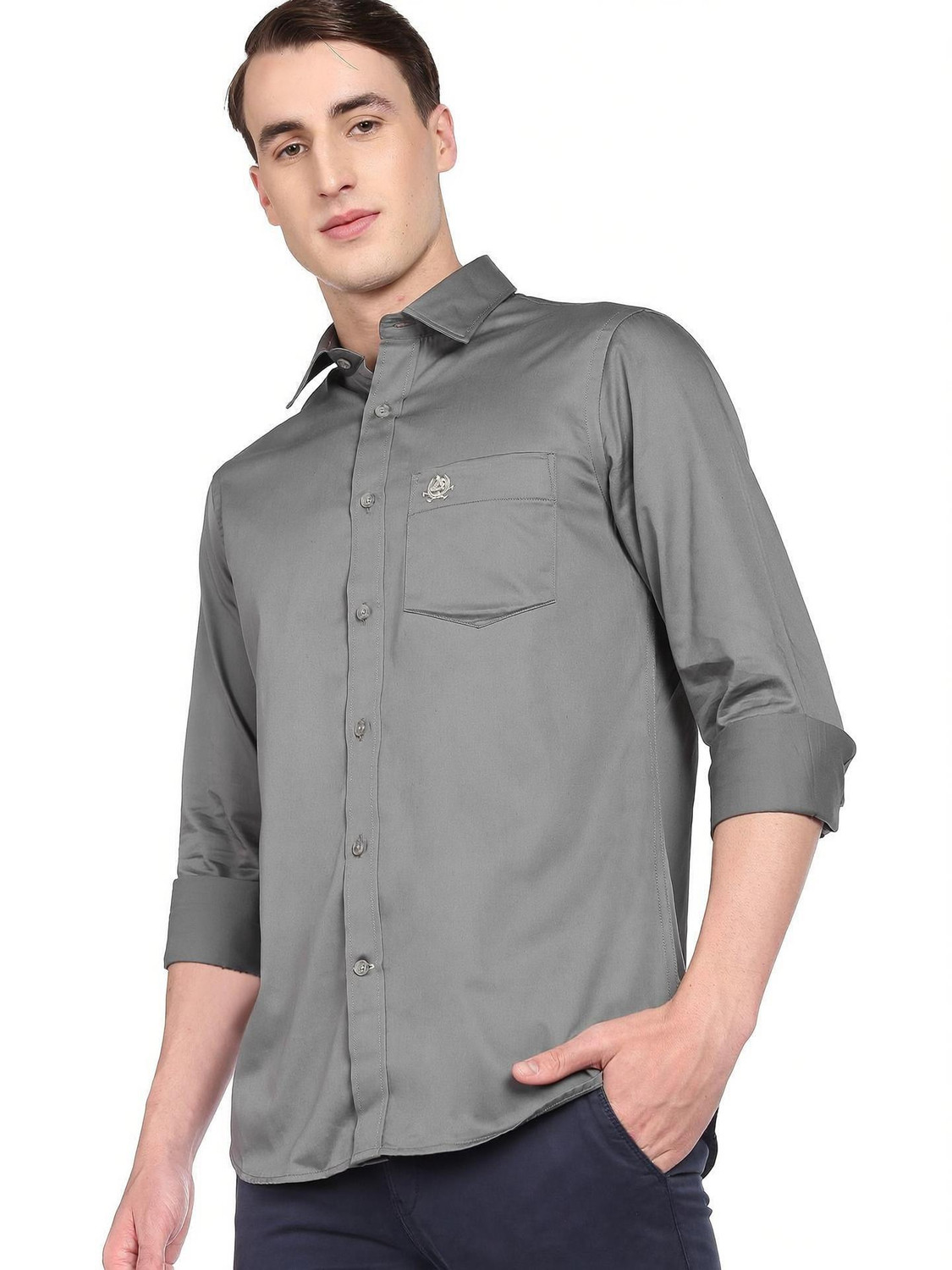 Image of U.S. POLO ASSN. Men Regular Fit Solid Spread Collar Casual Shirt