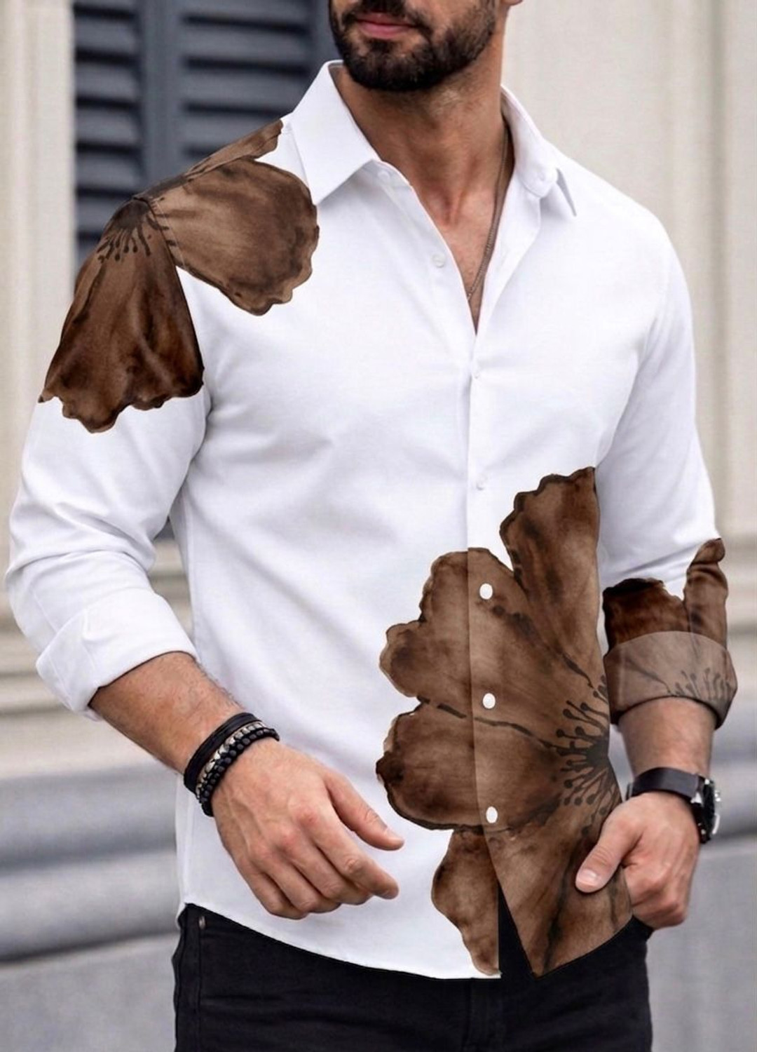 Image of Zonly Men Regular Fit Self Design, Printed, Solid Ribbed Collar Casual Shirt
