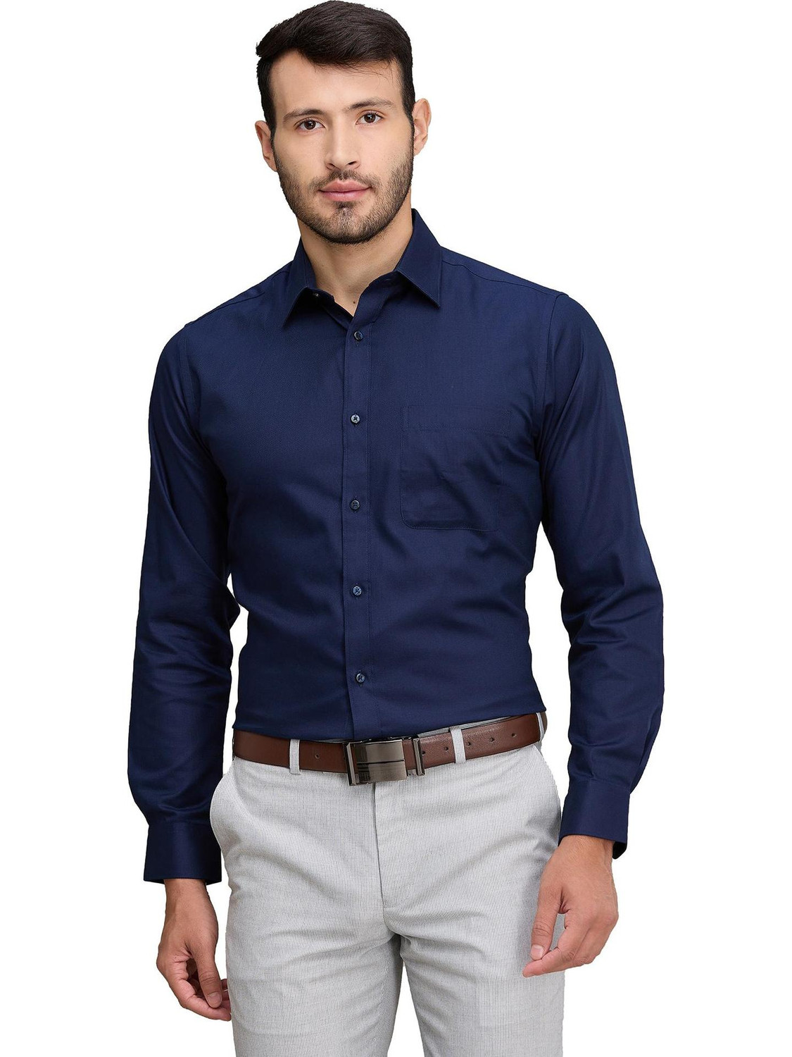 Image of Raymond Men Regular Fit Solid Cut Away Collar Formal Shirt