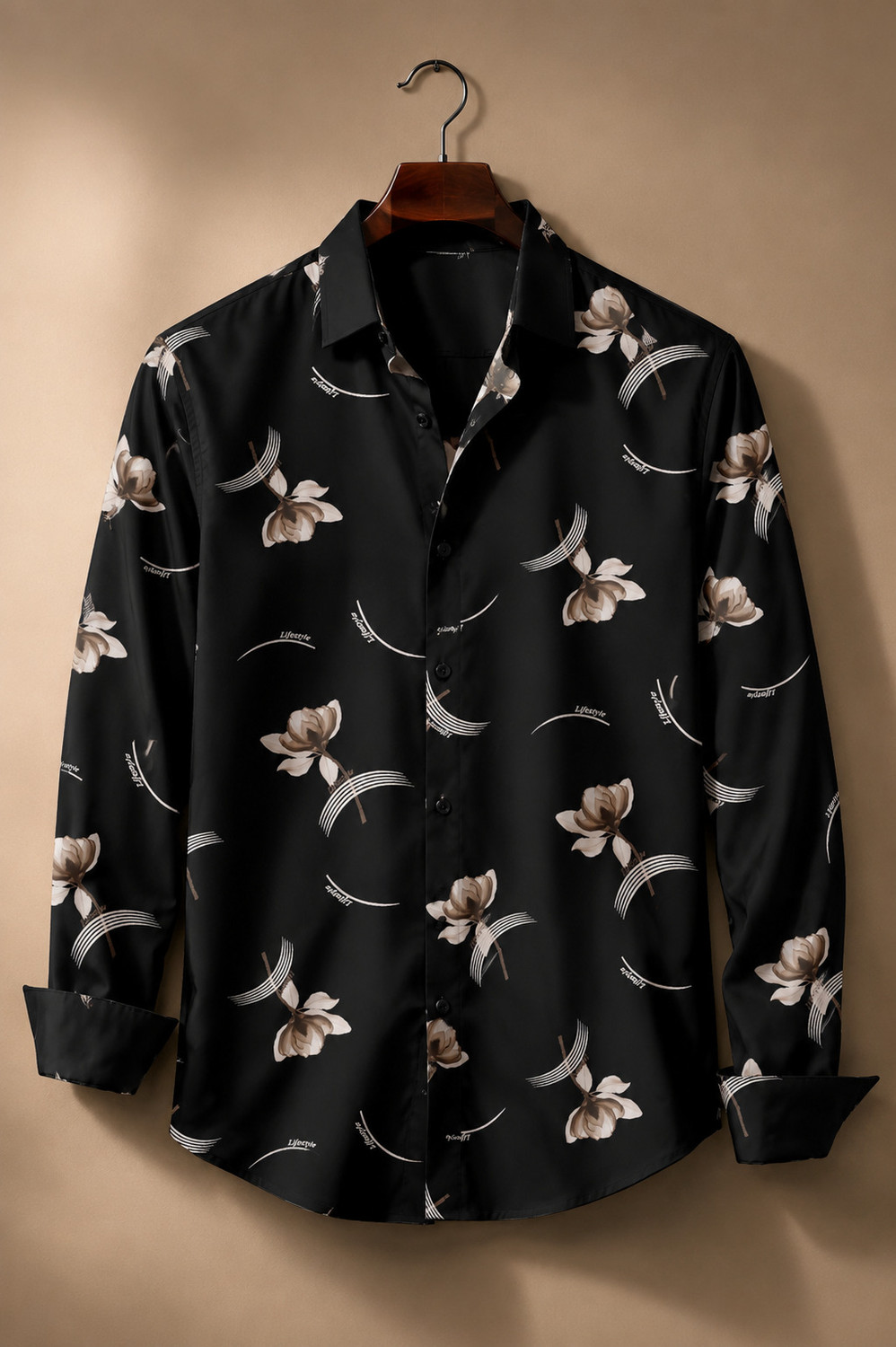 Dusk Denim Men Floral Print Black Shirt - Image 1