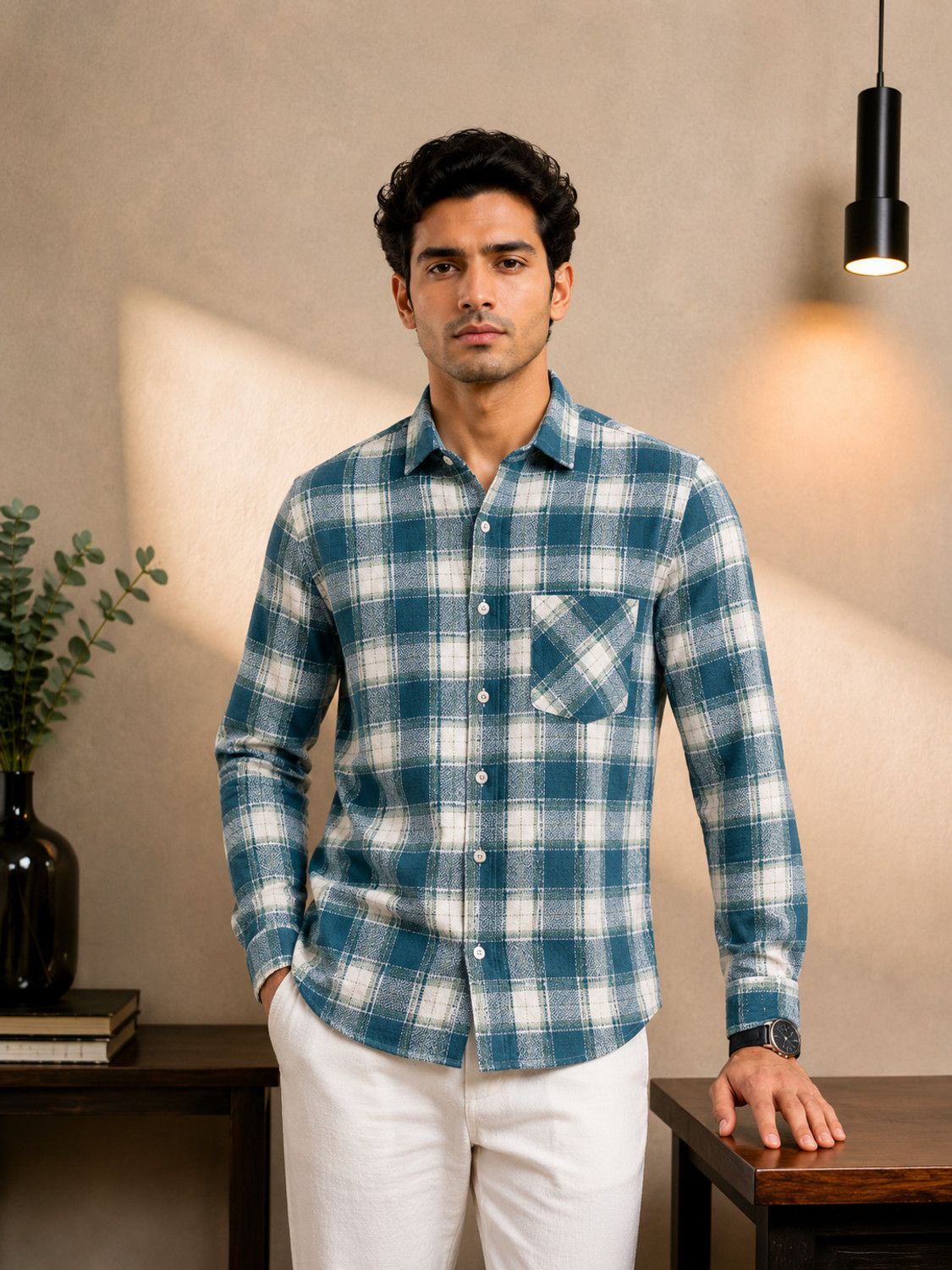 Image of METRONAUT Men Regular Fit Checkered Spread Collar Casual Shirt