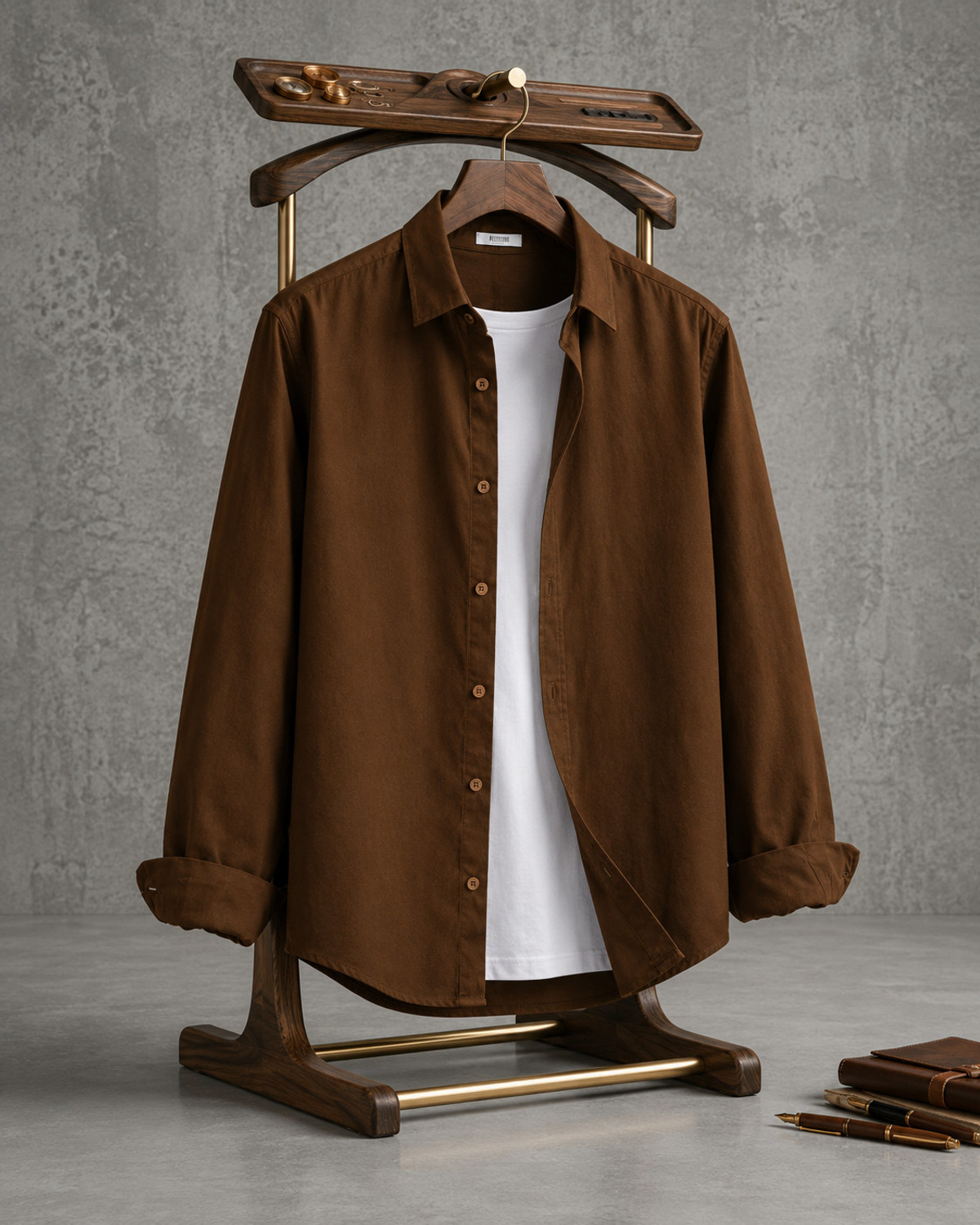 Image of Buscott Men Relaxed Fit Fit Solid Mandarin Collar Casual Shirt