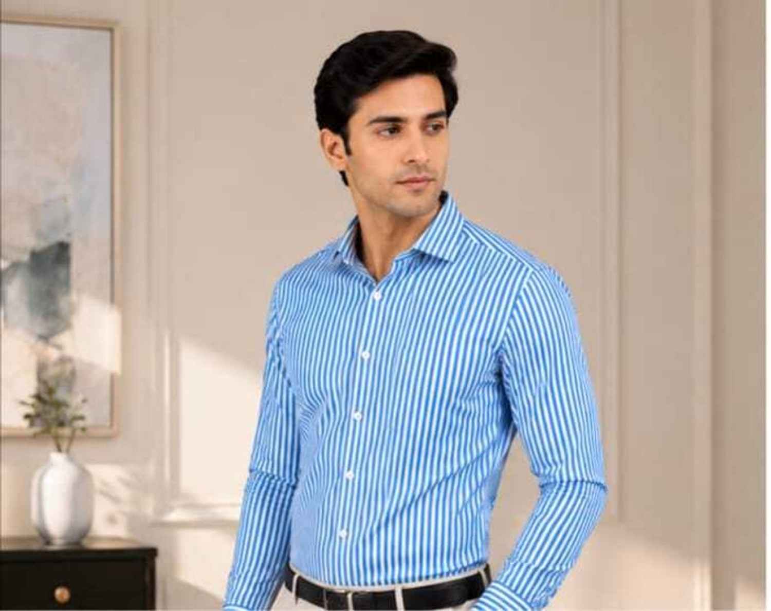 Image of shreekarnimfg Men Regular Fit Striped Spread Collar Formal Shirt