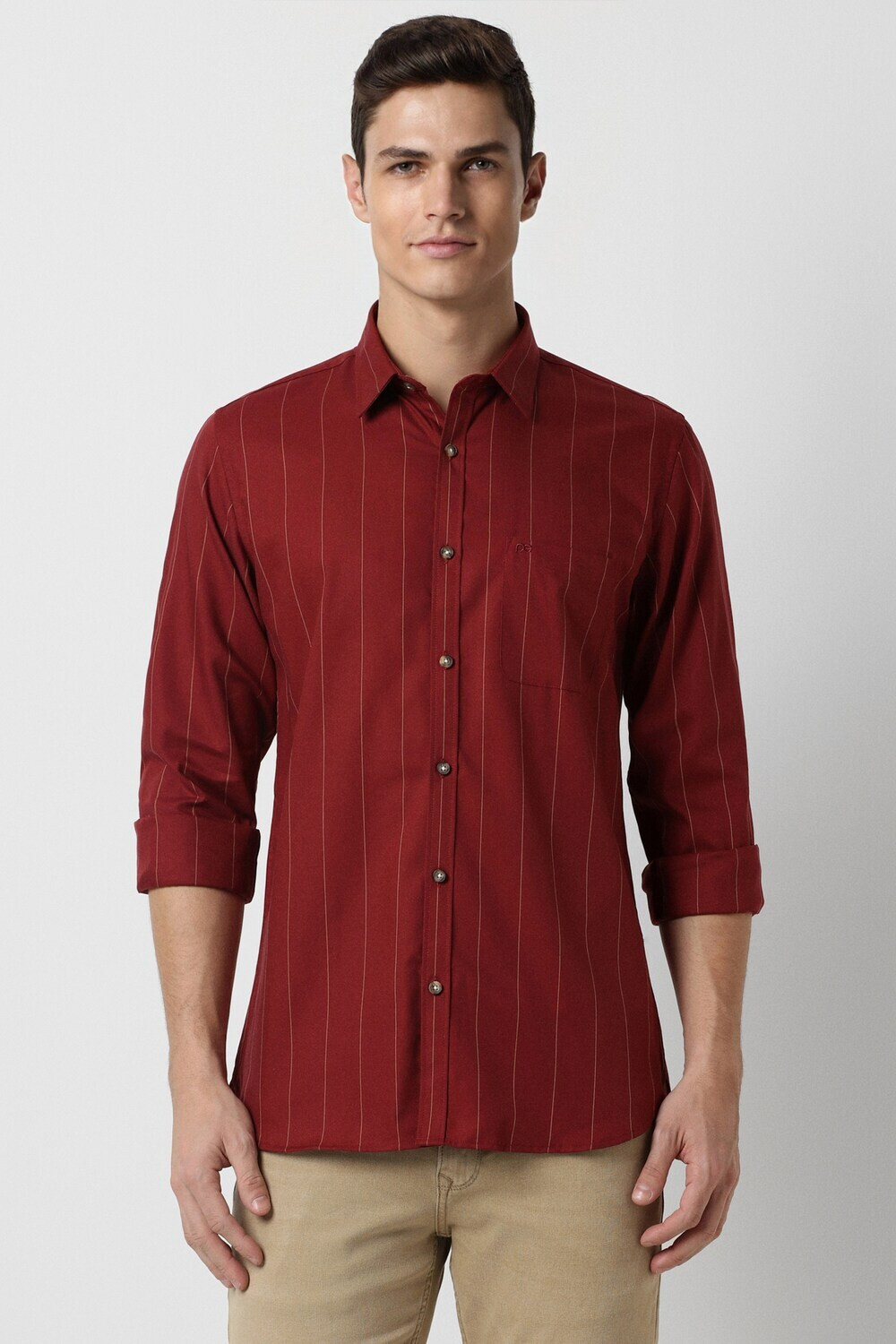 Image of PETER ENGLAND Men Slim Fit Striped Spread Collar Casual Shirt