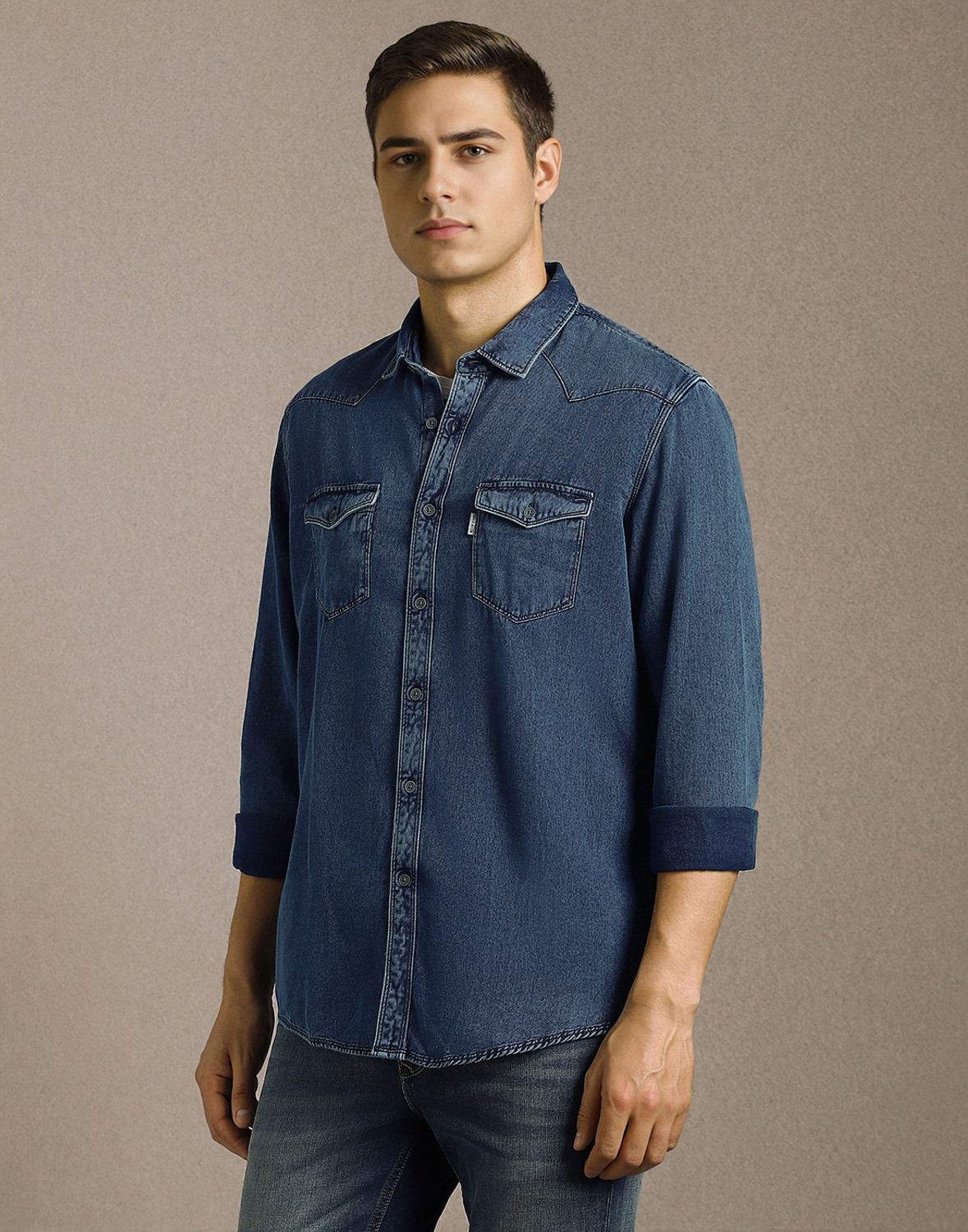 Image of LOUIS PHILIPPE Men Slim Fit Solid Spread Collar Casual Shirt