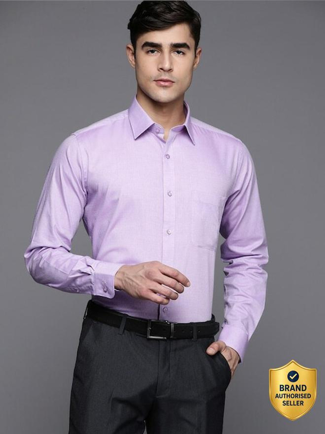 Image of Raymond Men Slim Fit Self Design Formal Shirt