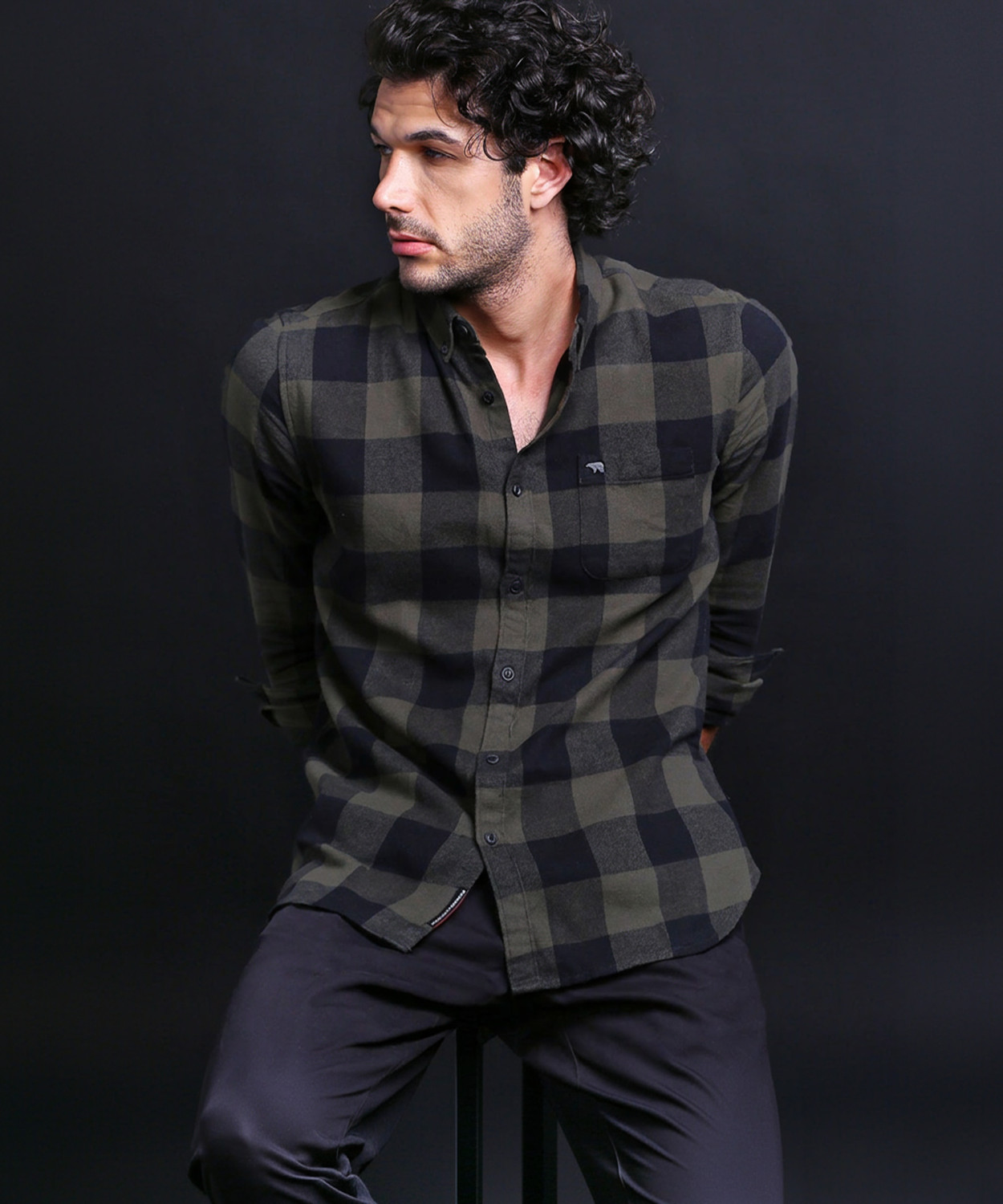 THE BEAR HOUSE Men Checkered Casual Black Shirt