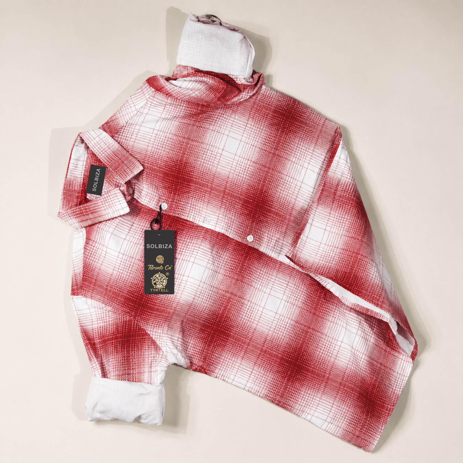 Solbiza Men Checkered White, Red Shirt - Image 4