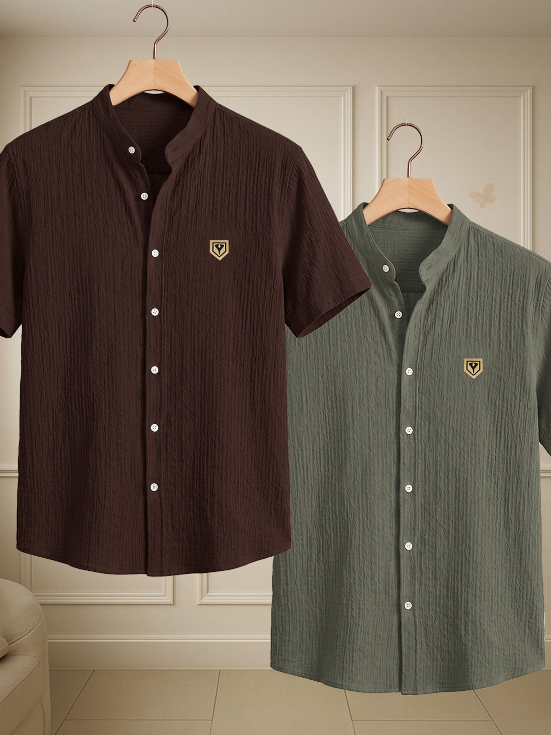 Yazole Men Mandarin Collar Casual Shirt - Image 1