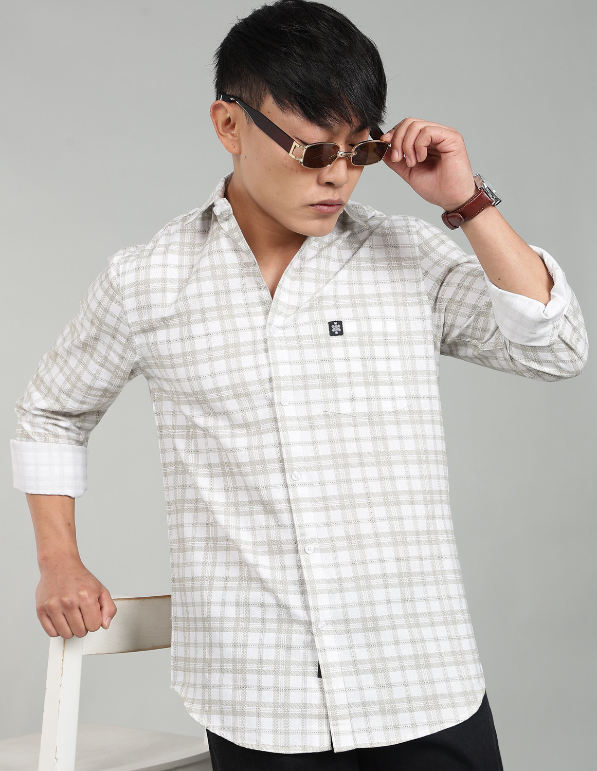 Image of Bushirt Men Regular Fit Checkered Spread Collar Casual Shirt