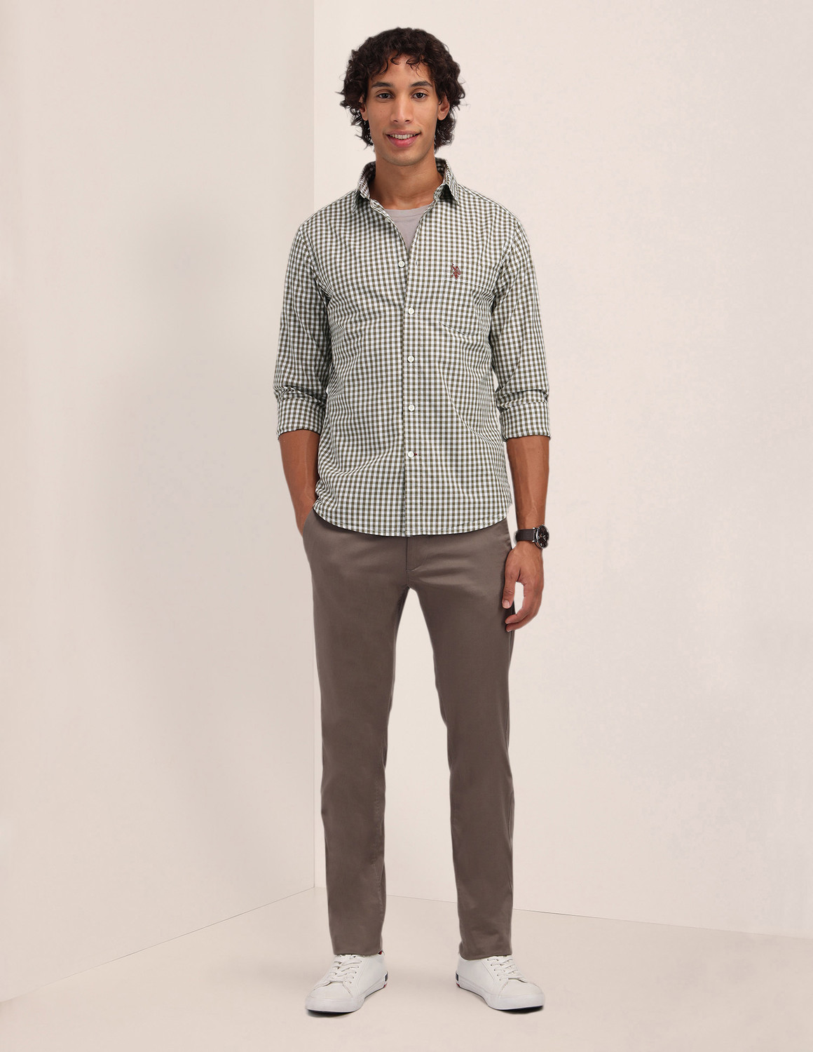 Image of U.S. POLO ASSN. Men Regular Fit Checkered Spread Collar Casual Shirt