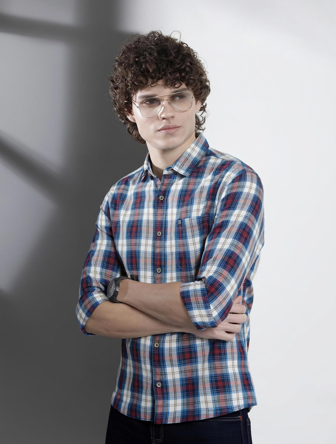 Image of Tanip Men Regular Fit Checkered Spread Collar Casual Shirt