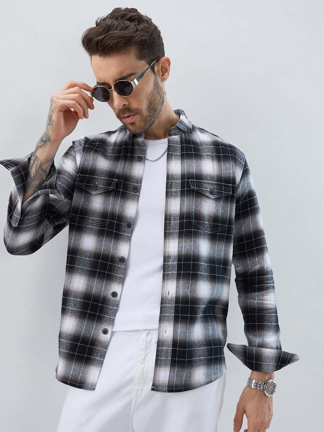 Image of HERE&NOW Men Slim Fit Checkered Casual Shirt