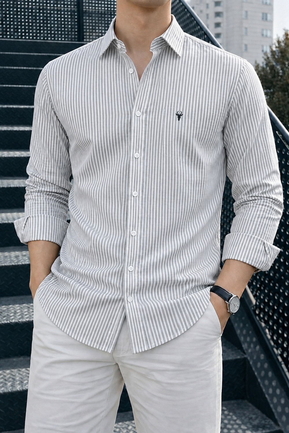 spela Men Regular Fit Striped Spread Collar Casual Shirt - Image 1