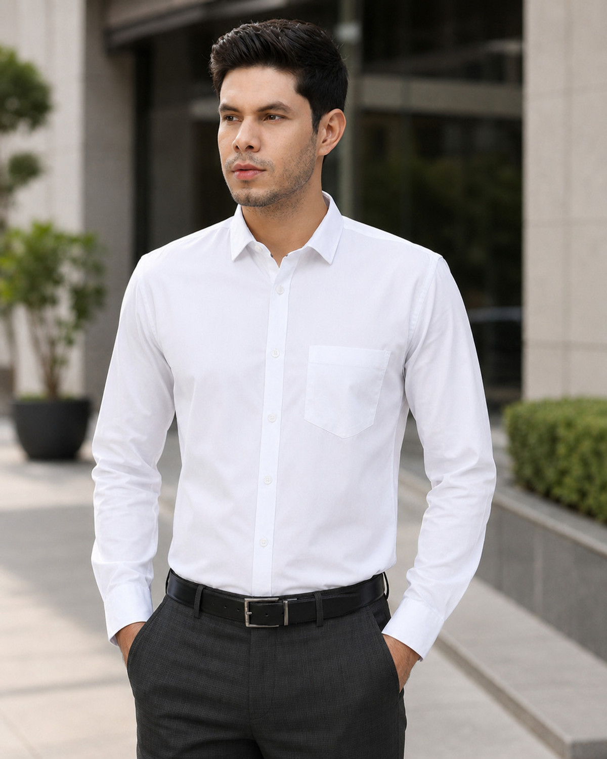 Image of Kibit Men Slim Fit Solid Slim Collar Casual Shirt