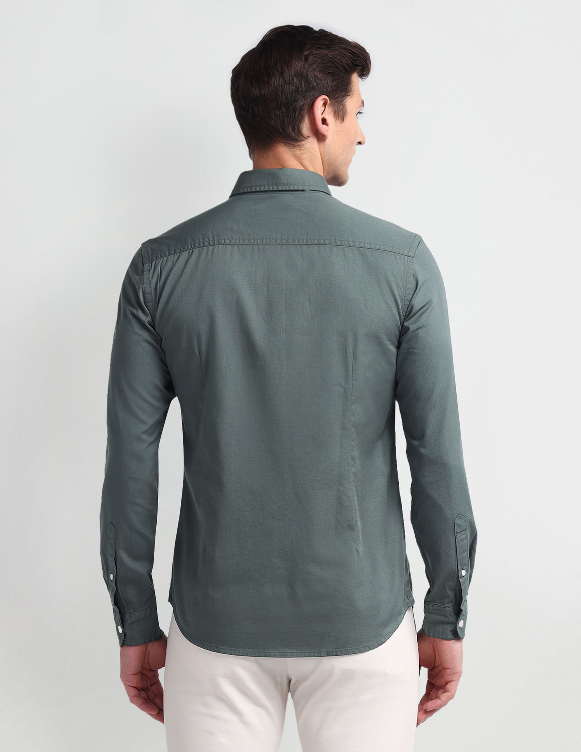 Image of U.S. POLO ASSN. Men Slim Fit Solid Cut Away Collar Casual Shirt