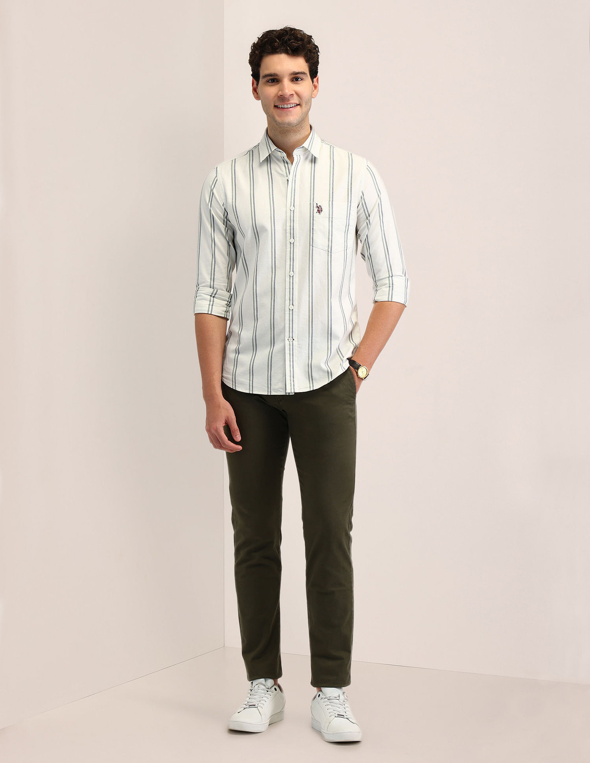 Image of U.S. POLO ASSN. Men Regular Fit Striped Spread Collar Casual Shirt
