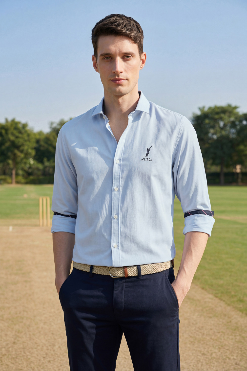 Image of PETER ENGLAND Men Slim Fit Striped Spread Collar Casual Shirt