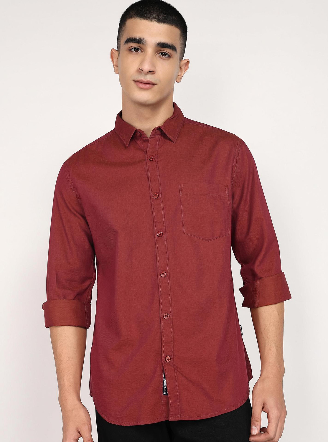 Image of PROVOGUE Men Slim Fit Solid Slim Collar Casual Shirt