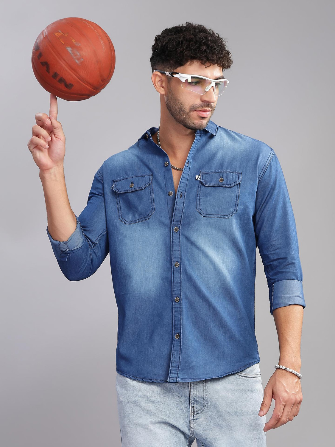Image of AIDAN PAUL Men Regular Fit Washed Spread Collar Casual Shirt