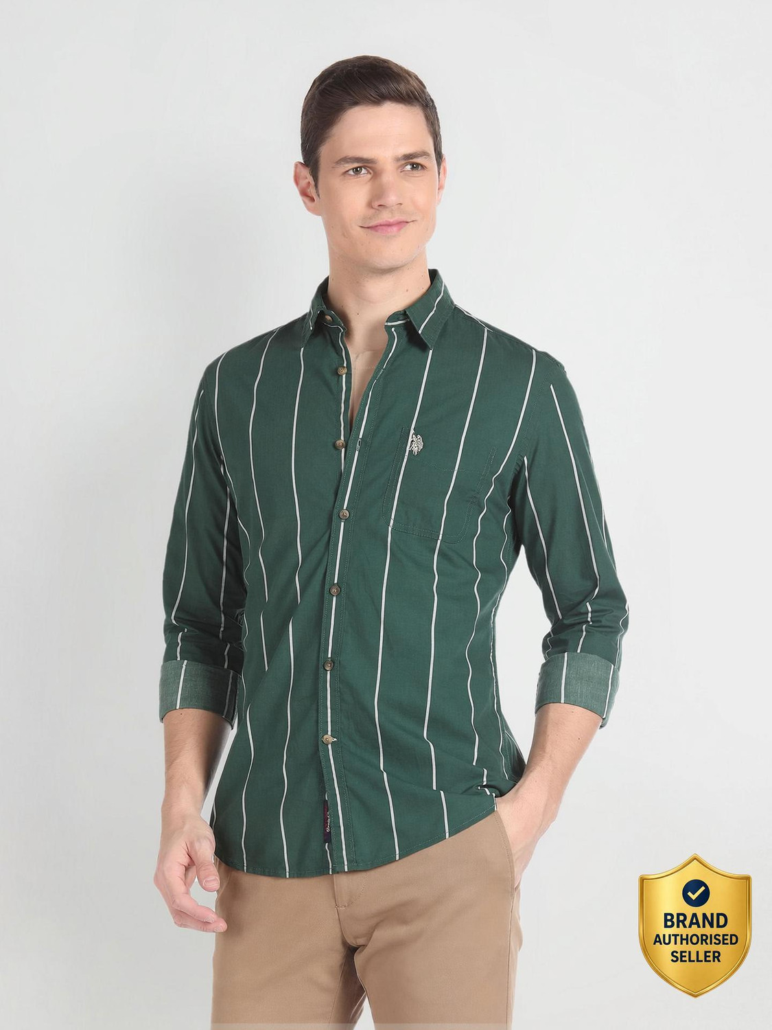 U.S. Polo Assn. Men Striped Casual Green Shirt - Image 4