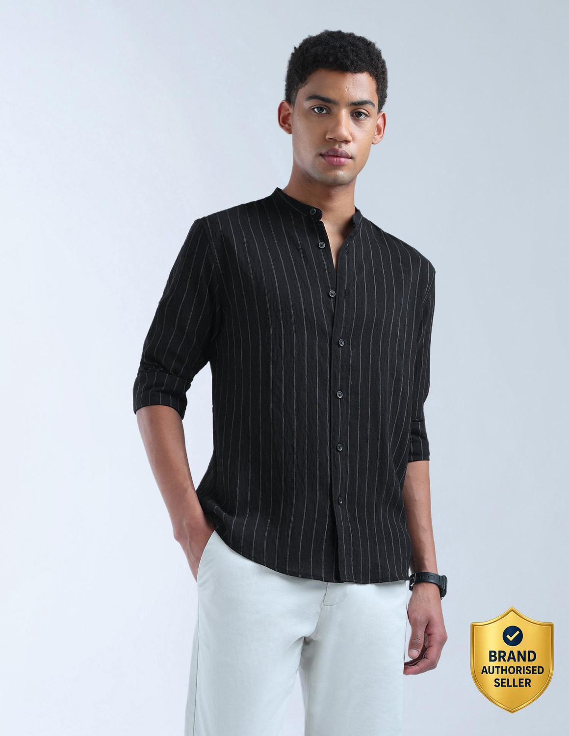 Image of FLYING MACHINE Men Slim Fit Striped Spread Collar Casual Shirt