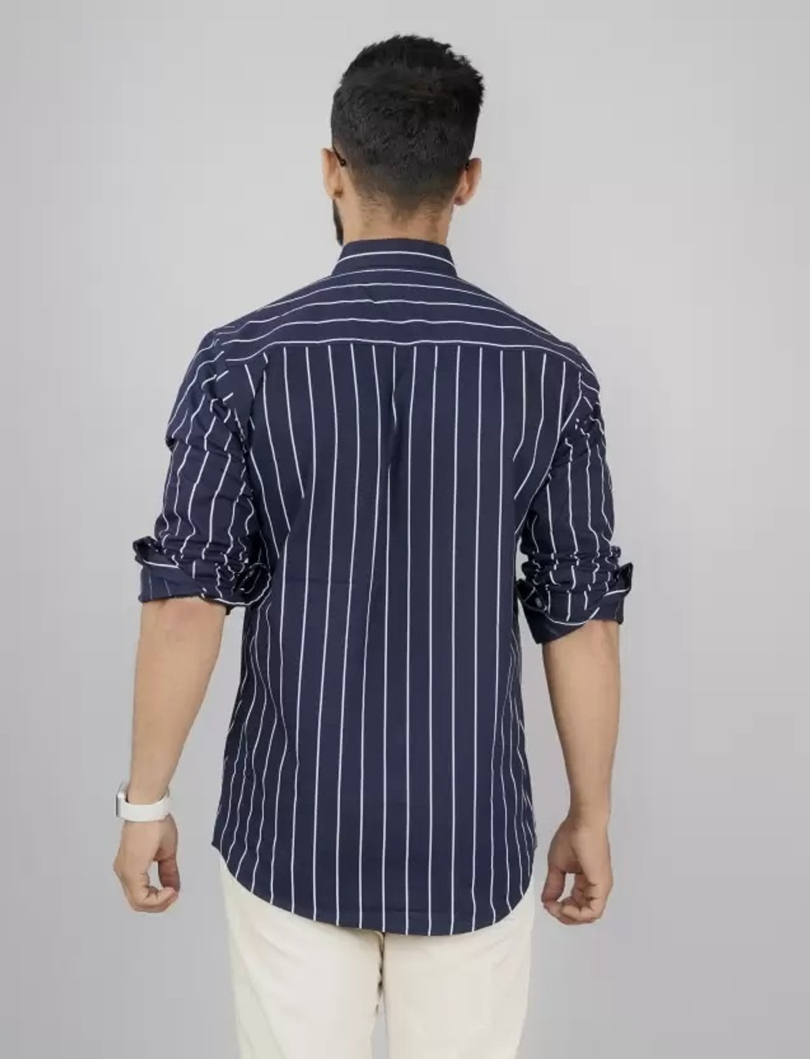 Image of RODEIZ Men Slim Fit Striped Spread Collar Casual Shirt