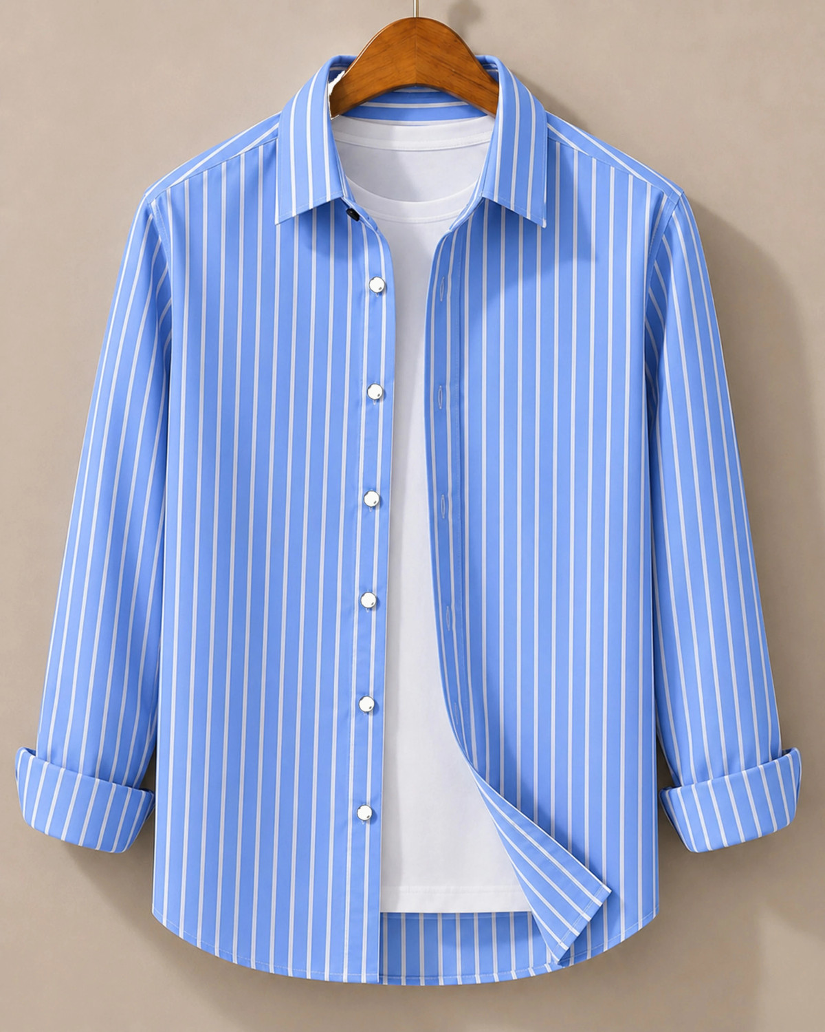 RODEIZ Men Striped Light Blue, White Shirt - Image 6