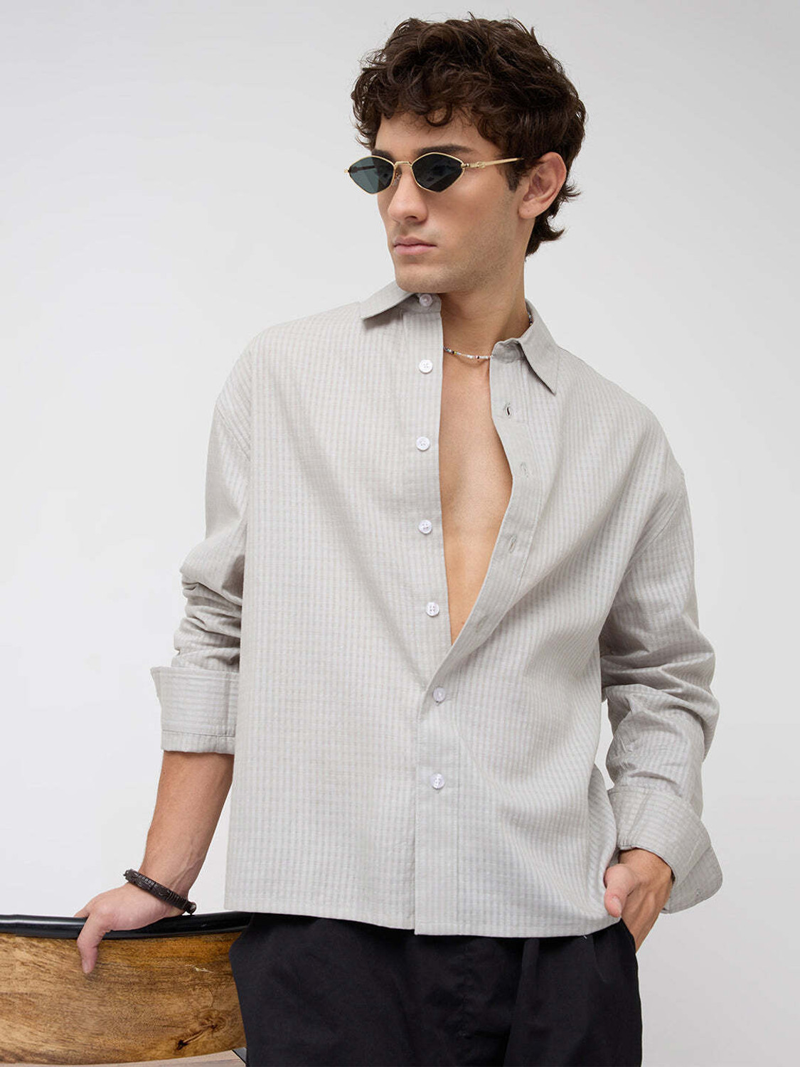 Image of VASTRADO Men Oversized Fit Solid Cut Away Collar Casual Shirt