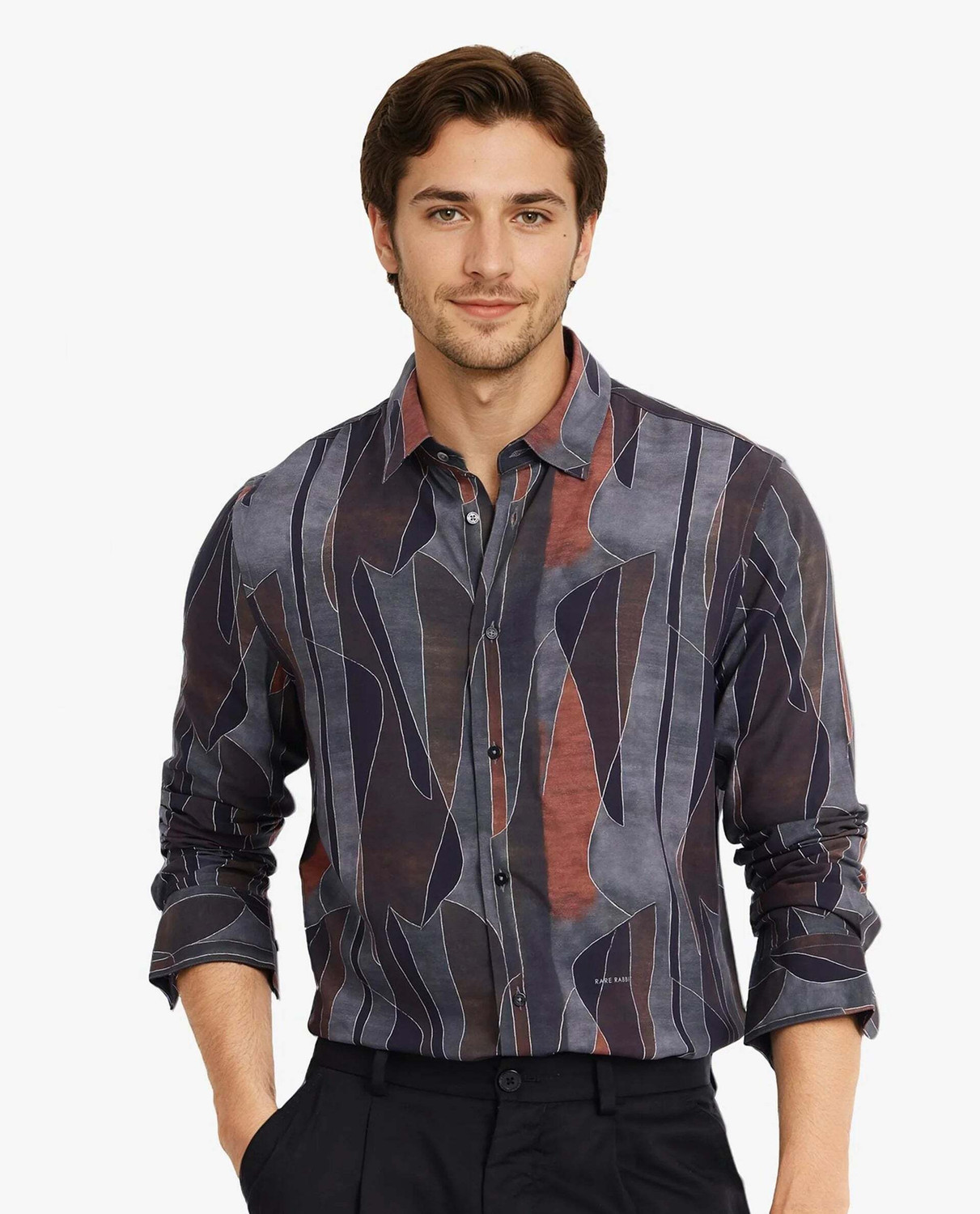 Image of RARE RABBIT Men Regular Fit Solid Casual Shirt