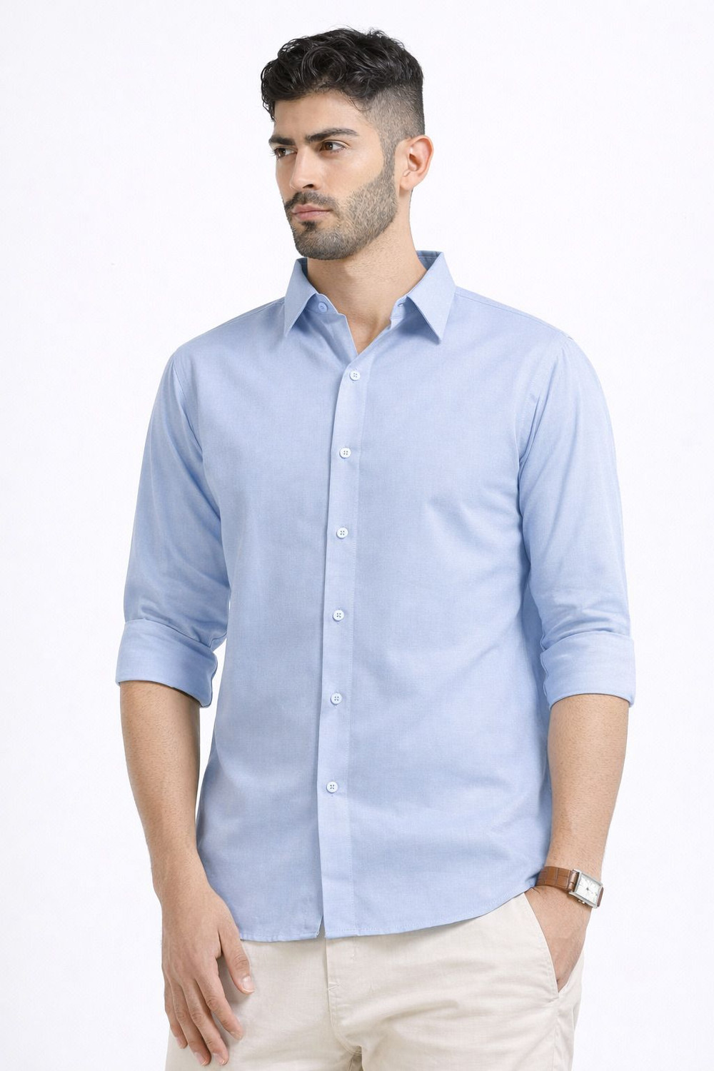 Image of WHISQ Men Regular Fit Solid Spread Collar Casual Shirt