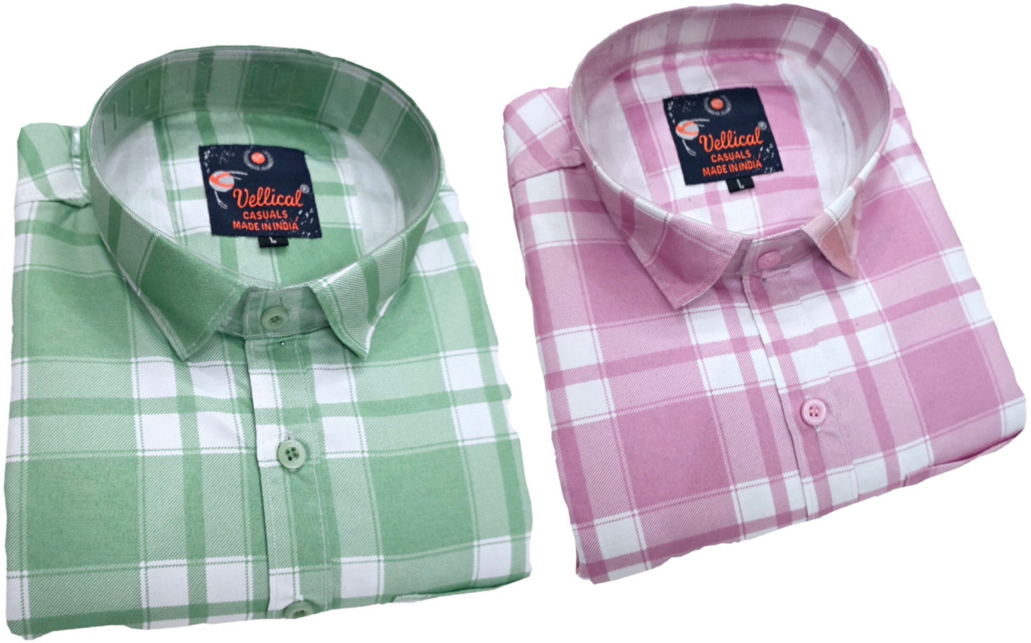 Image of Vellical Men Slim Fit Checkered Spread Collar Casual Shirt (Pack of 2)
