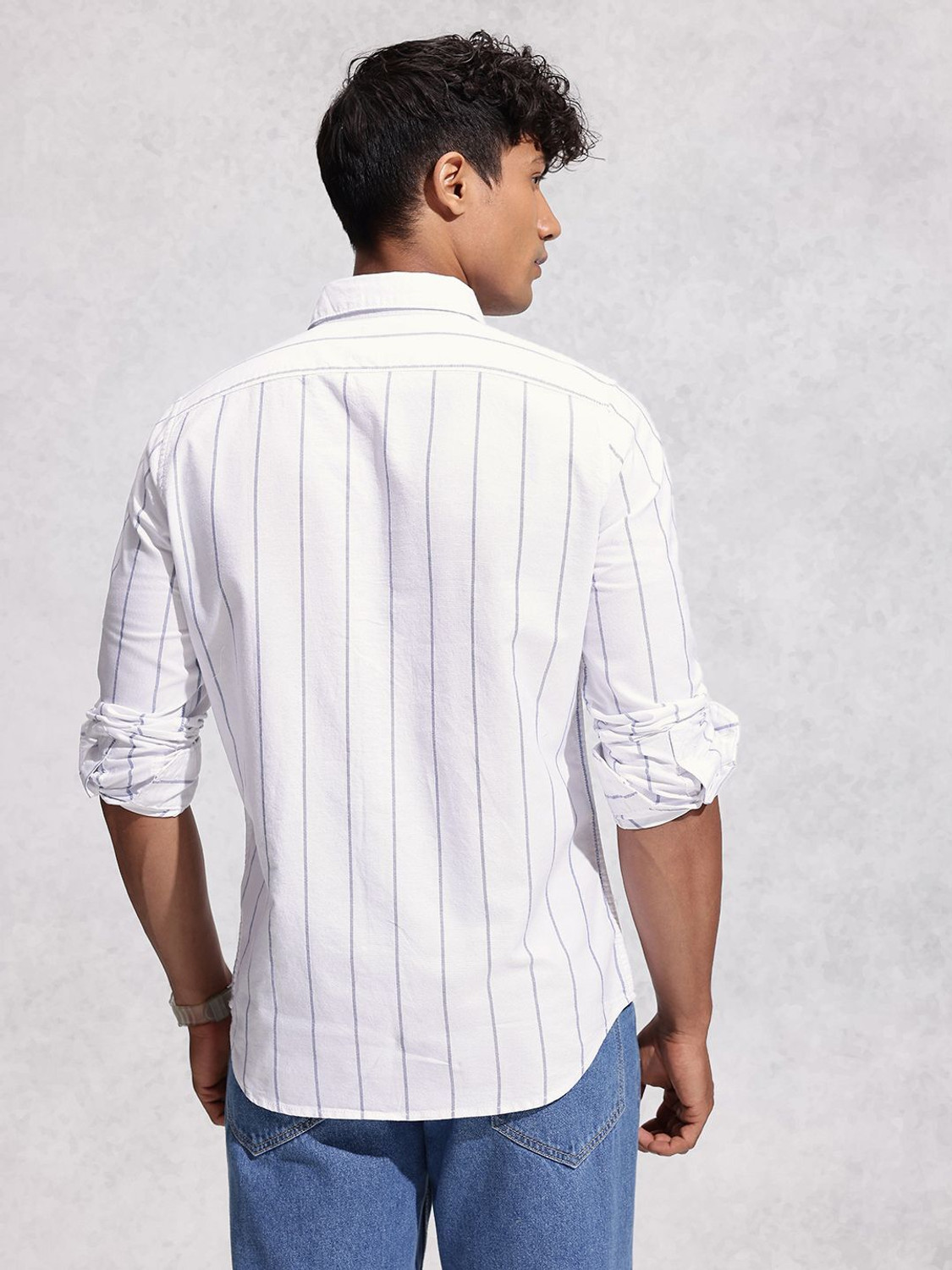 Image of WROGN Men Regular Fit Striped Casual Shirt