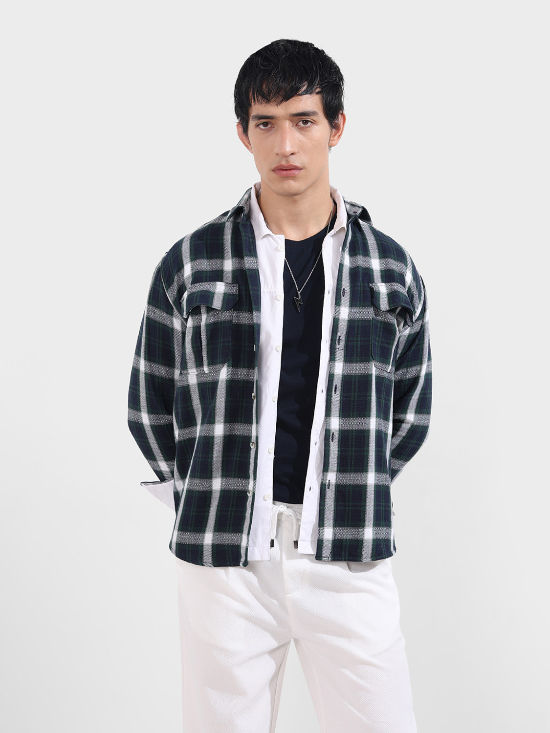 Image of Bushirt Men Regular Fit Checkered Spread Collar Casual Shirt