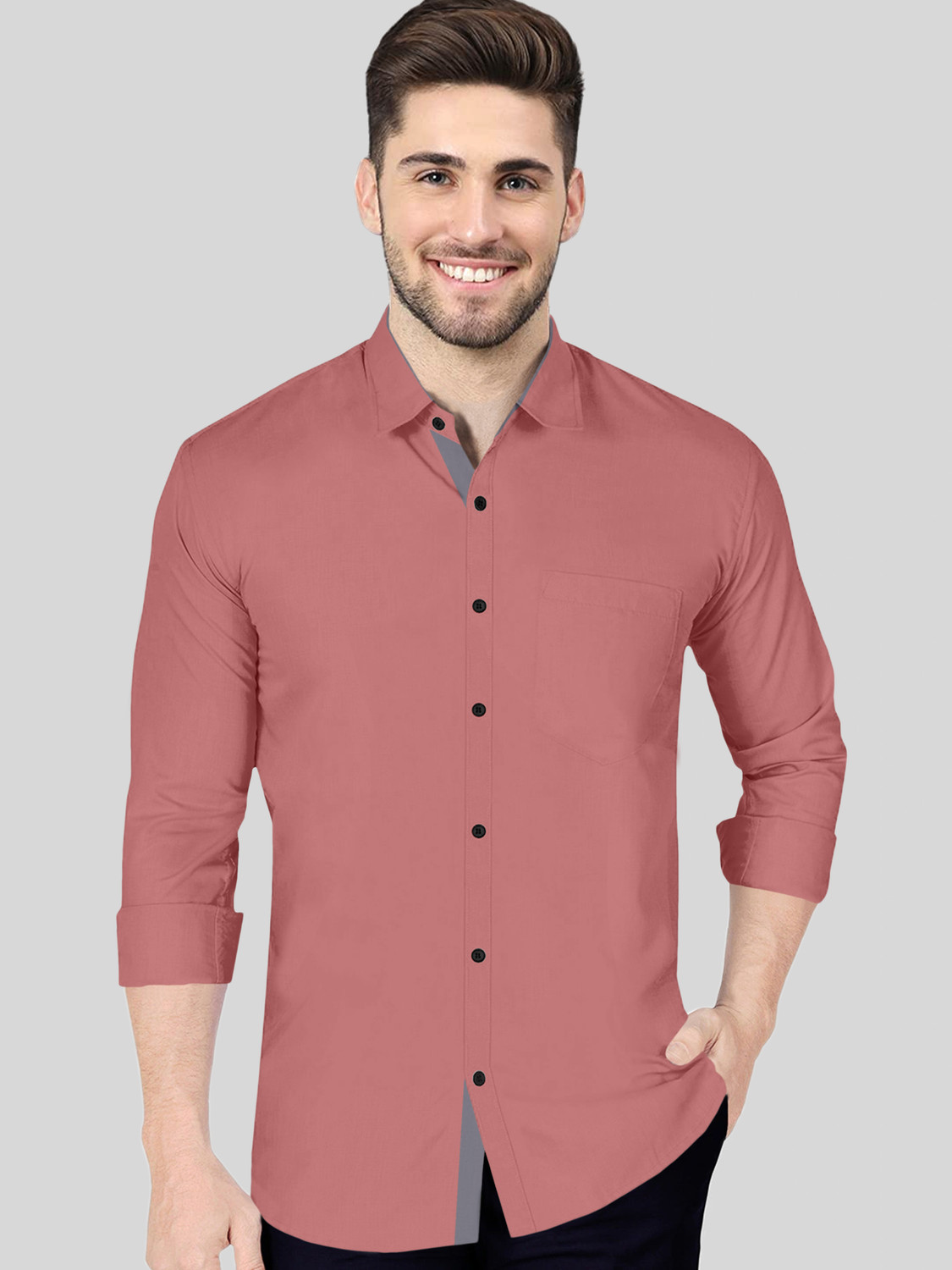 Image of FIBERMILL Men Slim Fit Solid Spread Collar Formal Shirt