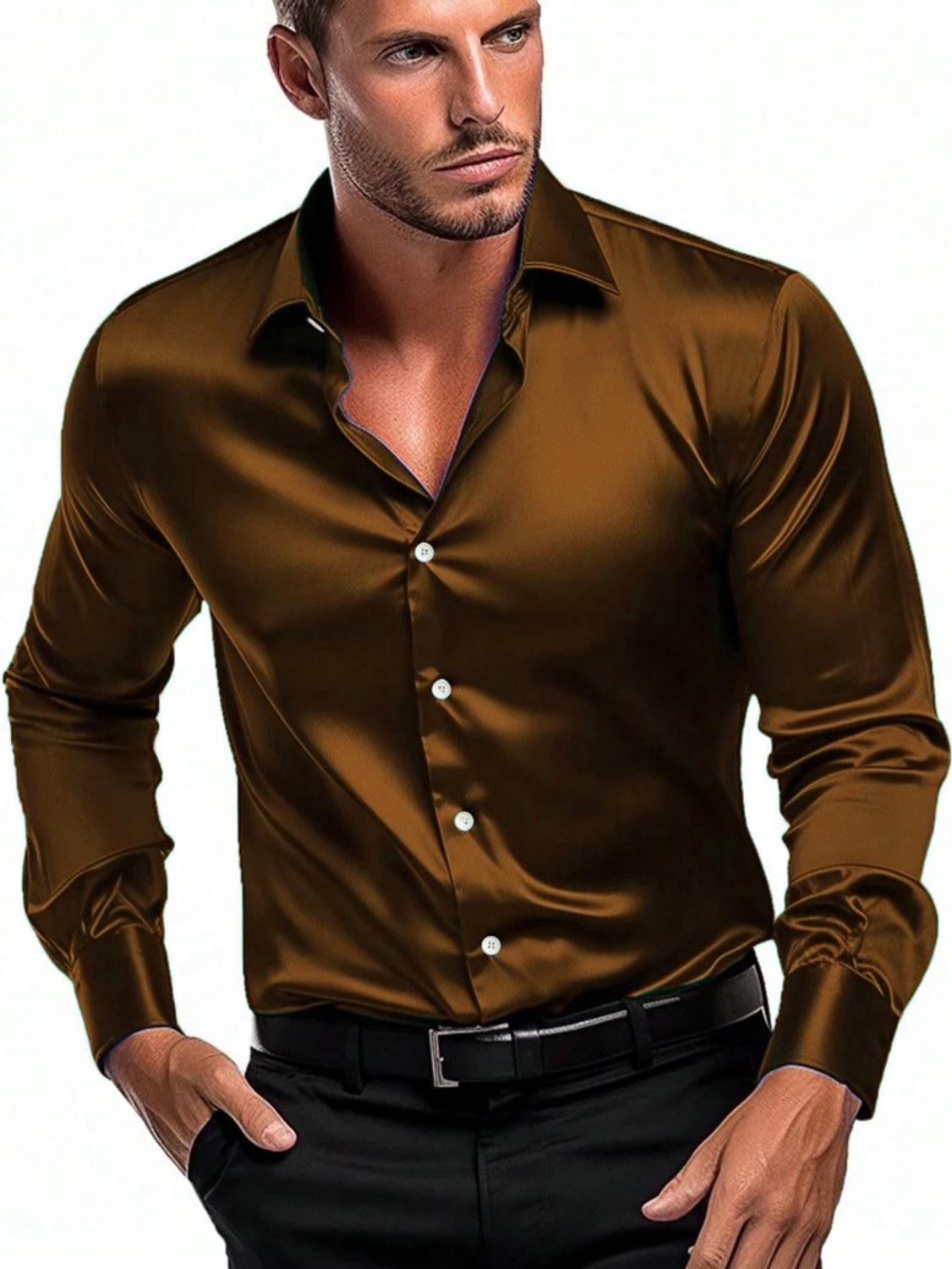 Image of JINIK Men Regular Fit Self Design Mandarin Collar Casual Shirt