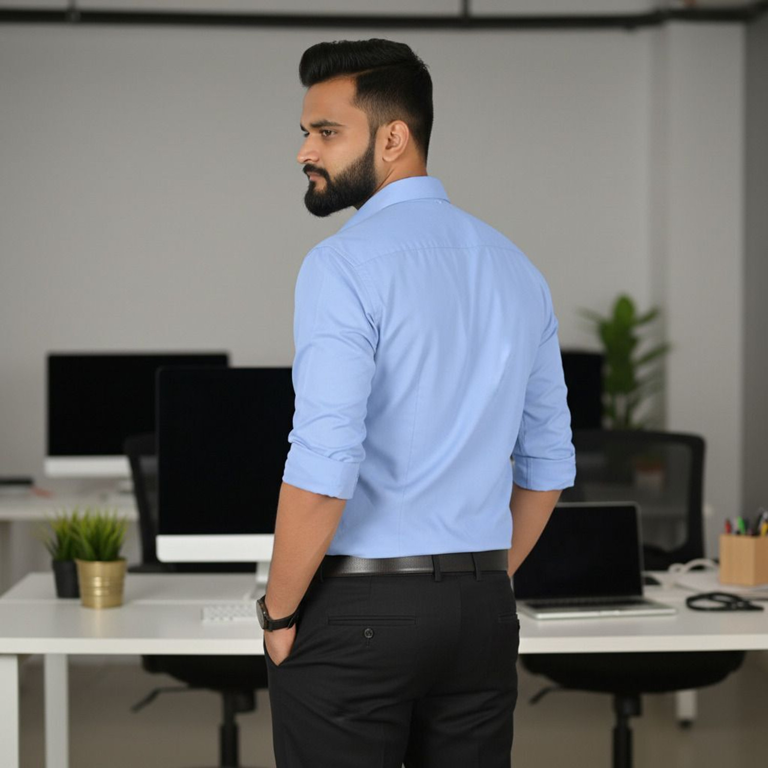 Image of FIBERMILL Men Slim Fit Solid Spread Collar Formal Shirt