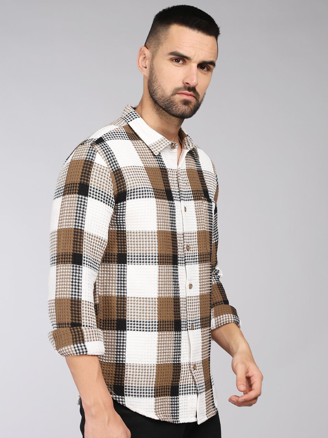 Image of HERE&NOW Men Slim Fit Checkered Casual Shirt