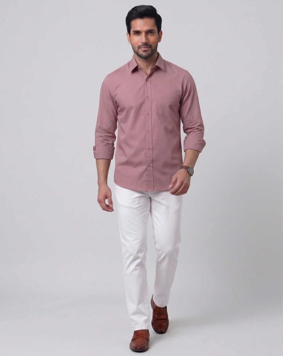 Image of VODPROS Men Regular Fit Solid Curved Collar Casual Shirt