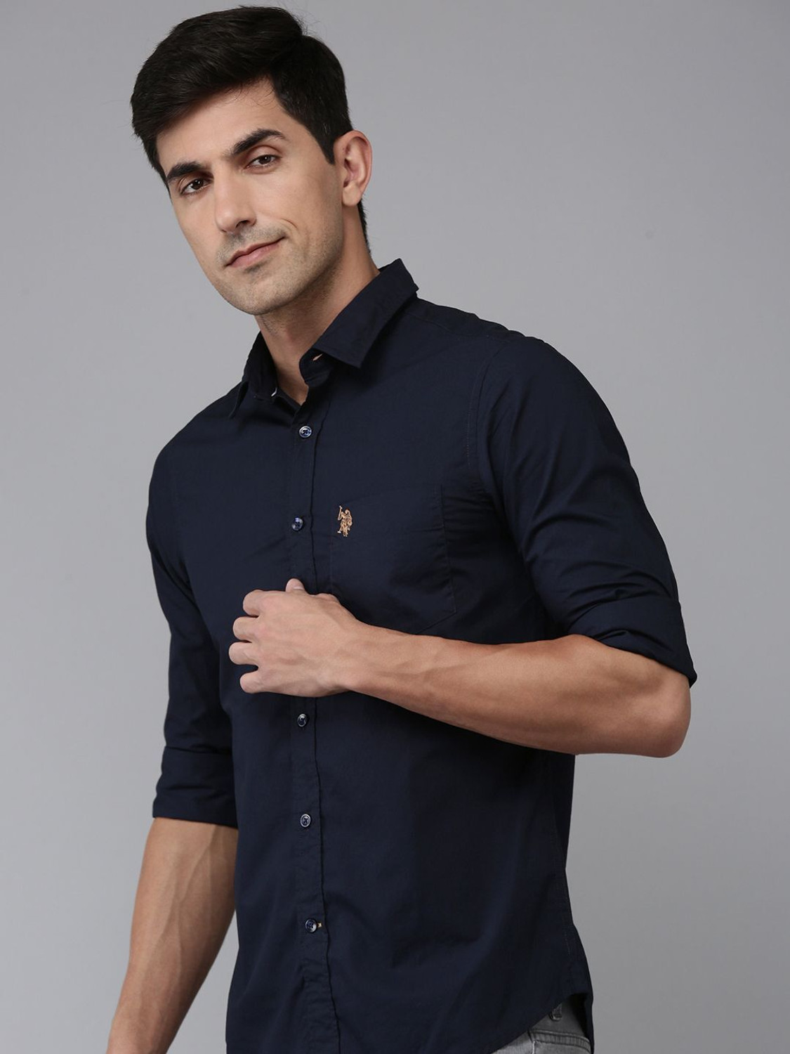 Image of U.S. POLO ASSN. Men Regular Fit Solid Spread Collar Casual Shirt