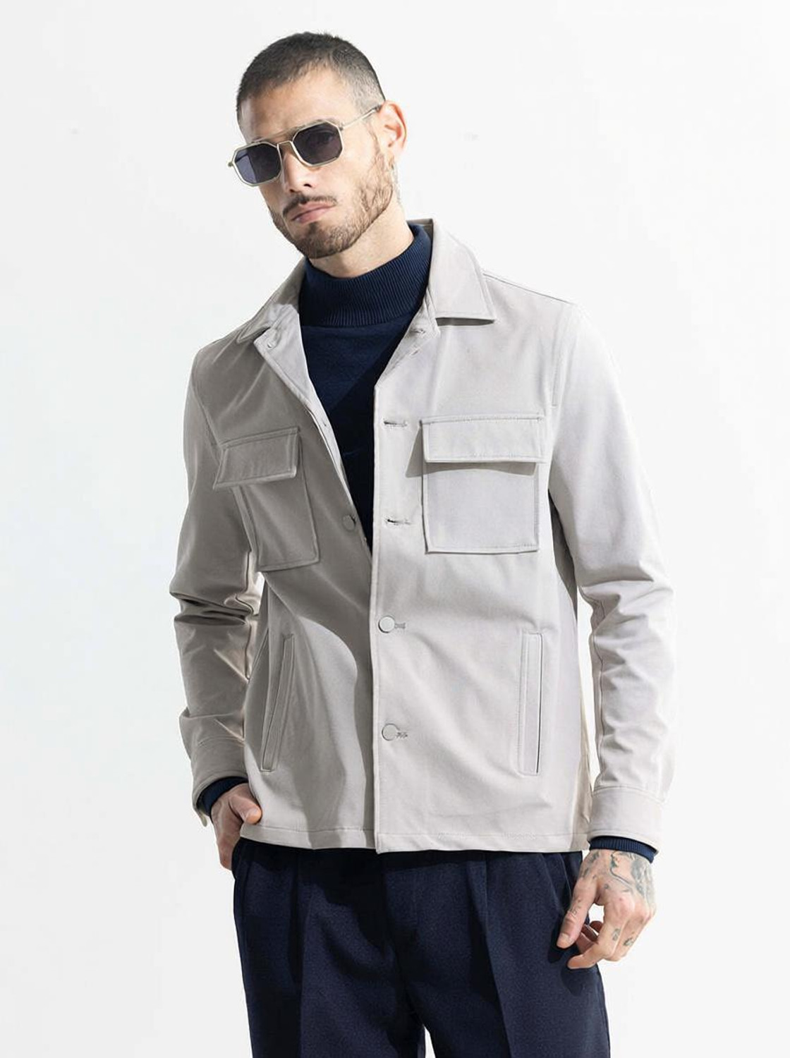 Snitch Men Solid Casual Grey Shirt - Image 6