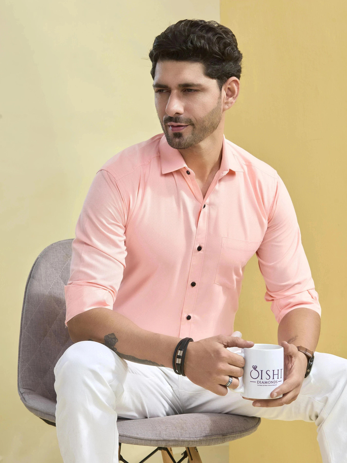 Image of krishna culture Men Regular Fit Solid Spread Collar Casual Shirt