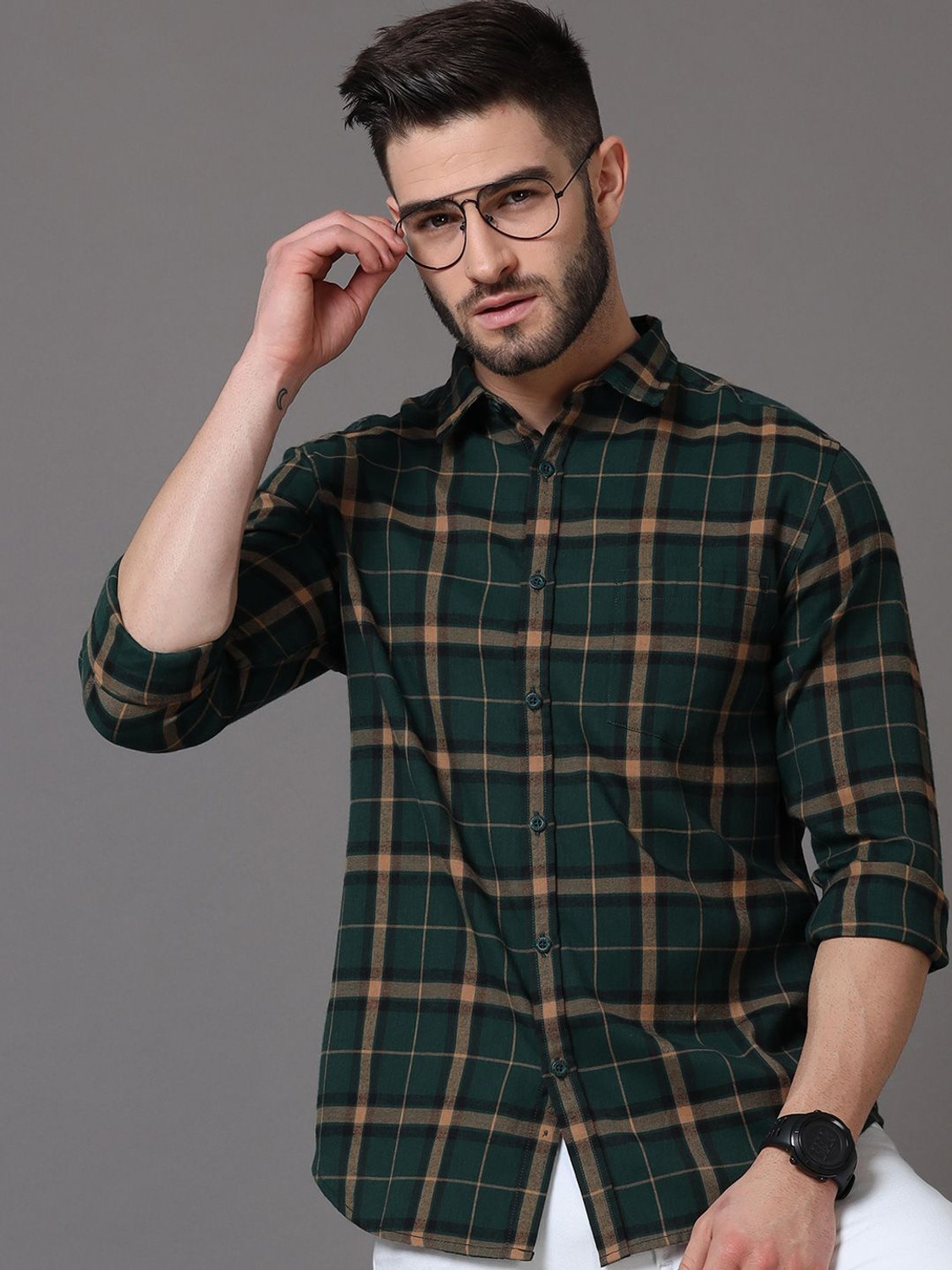 Image of HERE&NOW Men Slim Fit Checkered Casual Shirt