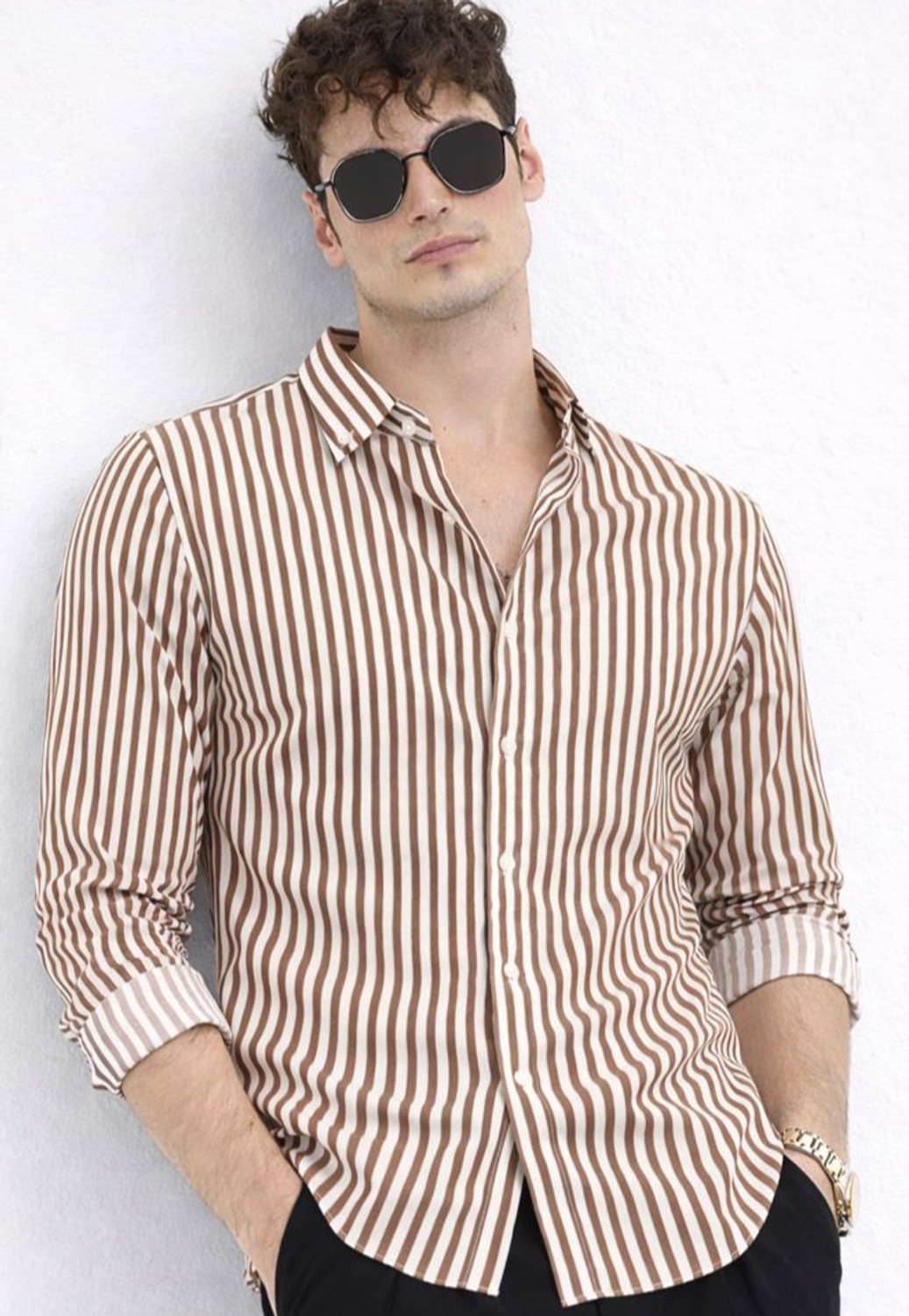 Image of FUBAR Men Slim Fit Striped Casual Shirt