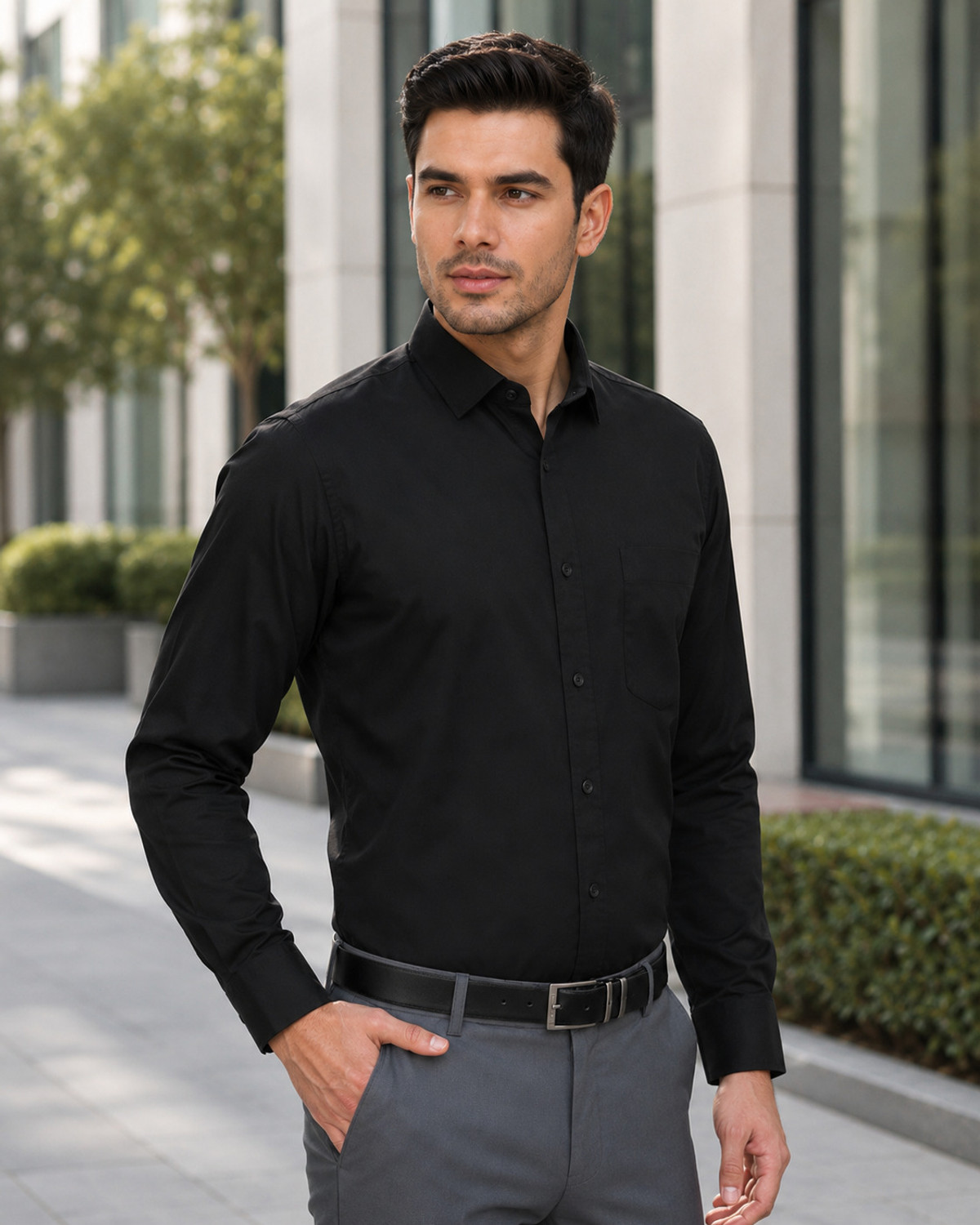 Image of Kibit Men Slim Fit Solid Slim Collar Casual Shirt